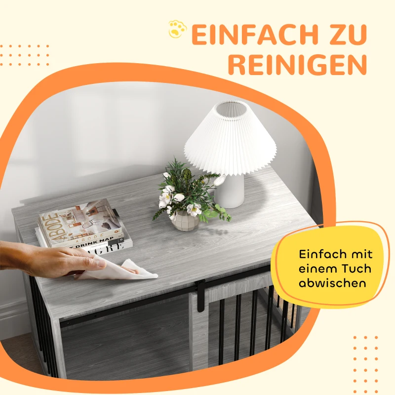 PawHut Hundebox mit Schiebetür, Belüftung, Spanplatte und Stahl, 98 x 58 x 61 cm, Grau(m-7)