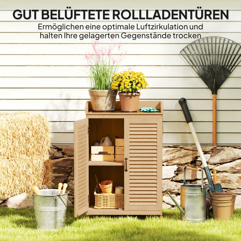 Outsunny Tuinkast van Hout met Werkoppervlak, Weerbestendige Gereedschapskast, 65,5x40x98,5cm Geel