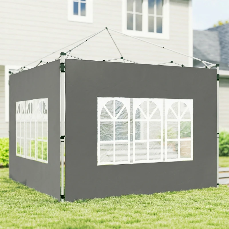 Outsunny Gazebo Side Panels, Sides Replacement with Window for 3x3(m) or 3x4m Pop Up Gazebo, 2 Pack, Dark Grey