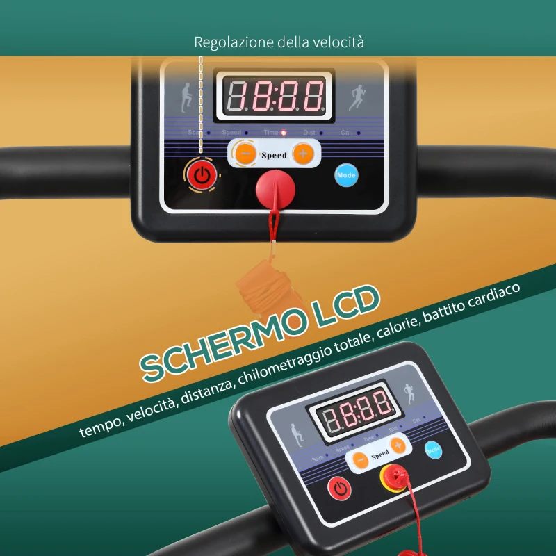 HOMCOM Tapis Roulant Pieghevole con Inclinazione, Tapis Roulant Elettrico Portatile con Schermo LCD, Velocità 1-10 km/h, Ruote, Impugnatura, per Home, Casa e Ufficio, Nero