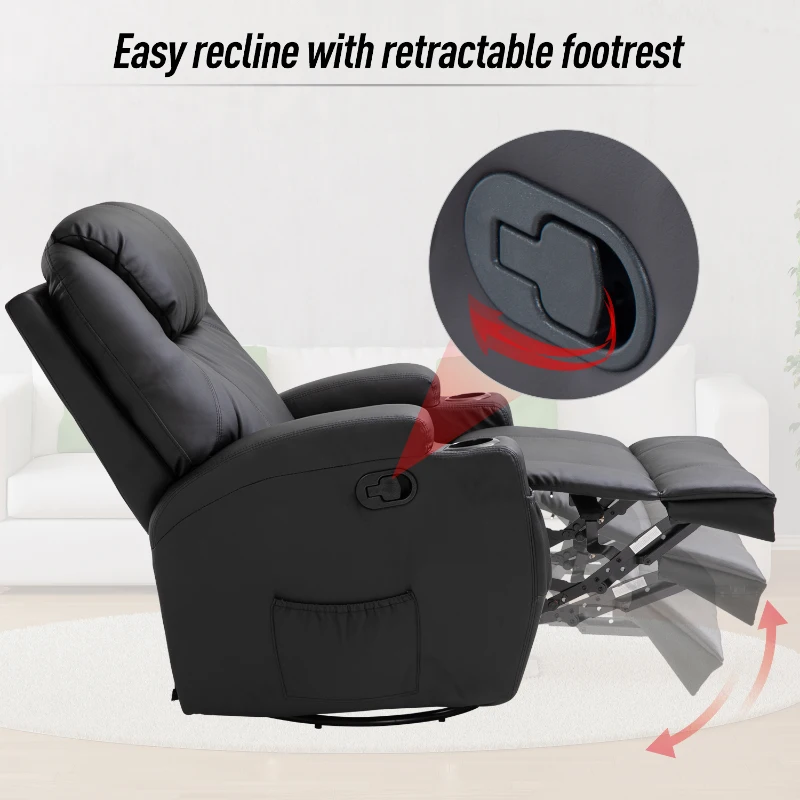 HOMCOM Luxury Leather Recliner Sofa Chair Armchair Cinema Massage Chair Swivel Heated Nursing Gaming Chair Black