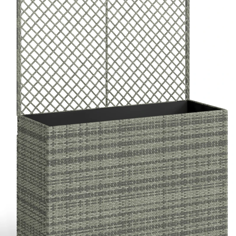 Outsunny Rattan Planter with Trellis, Raised Beds for Garden with Liner for Climbing Plants Vegetables Flowers, Dark Grey