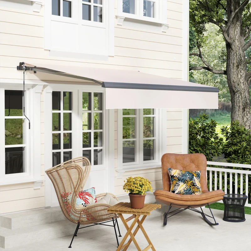 Outsunny Toldo Retrátil Manual para Jardim Ajustável com Manivela Proteção UV Estrutura de Metal e Alumínio 295x200 cm Creme