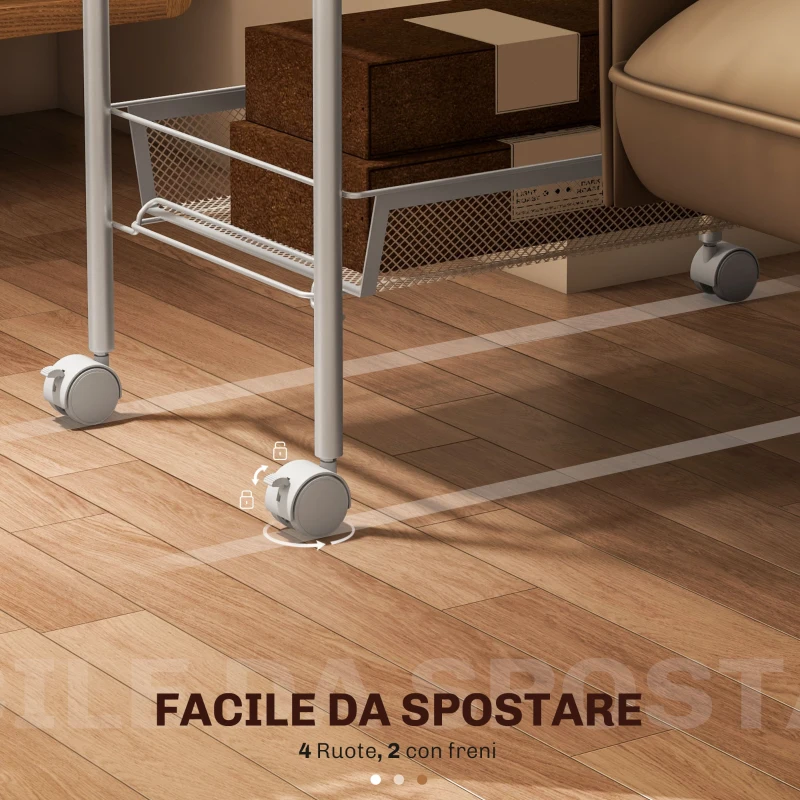 HOMCOM Carrello da Cucina Salvaspazio a 5 Livelli con Cestini a Rete in Acciaio, 45x26.5x106cm, Bianco