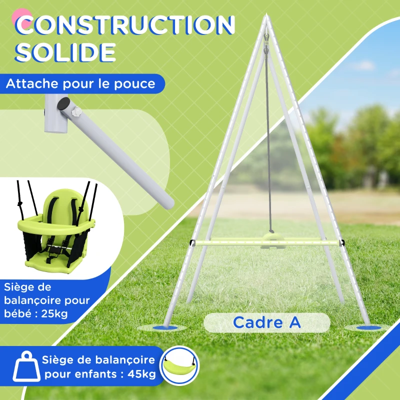 Outsunny Balançoire portique balançoire 2 en 1 pour bébé ceinture de sécurité à 5 points intérieure extérieure vert