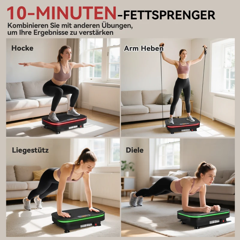 SPORTNOW Vibrationsplatte für Fitnessübungen, Bluetooth-Funktion, Fernbedienung, 99 Geschwindigkeitsstufen, Kunststoff, Stahl, Schwarz