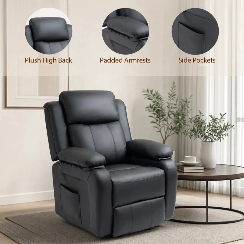 HOMCOM Riser and Recliner Chair with Vibration Massage, PU Leather Power Lift Chair for Elderly, Black