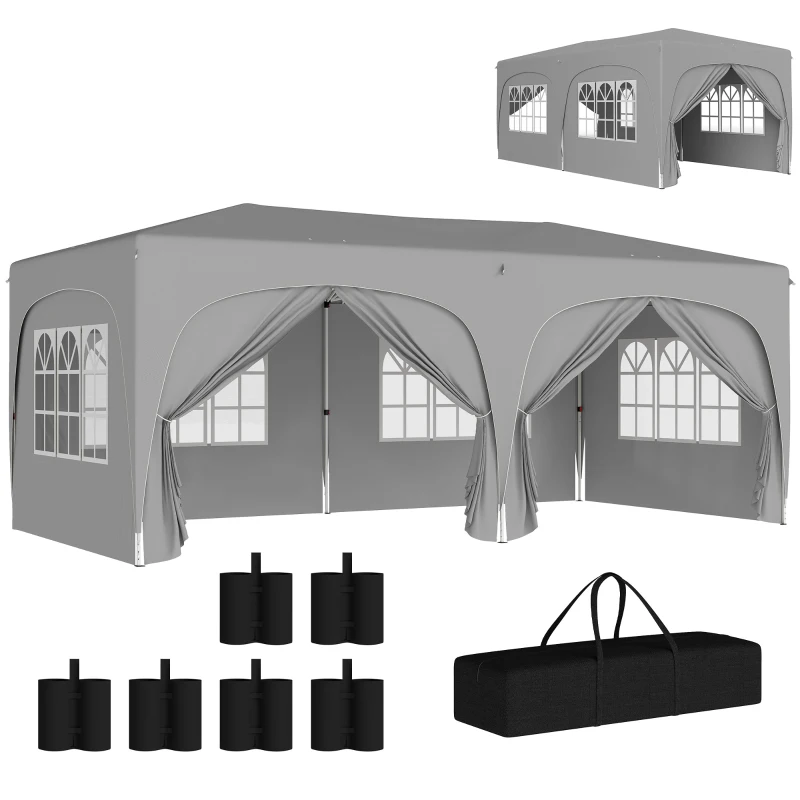 Outsunny 3 x 6 m Pop-up Pavillon mit Seitenwänden, UPF50+ höhenverstellbares Gartenzelt mit Tragetasche und Sandsäcken