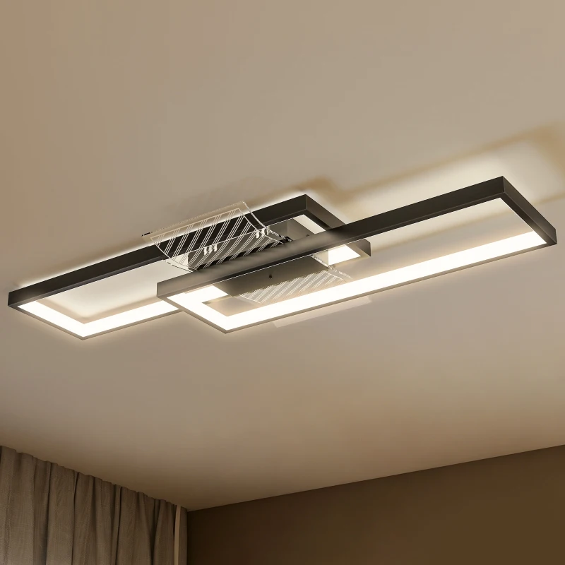 HOMCOM Plafonnier LED rectangle 43W, luminaire plafonnier 3000-6000K, 4600LM, télécommande, 70 x 30 cm, noir