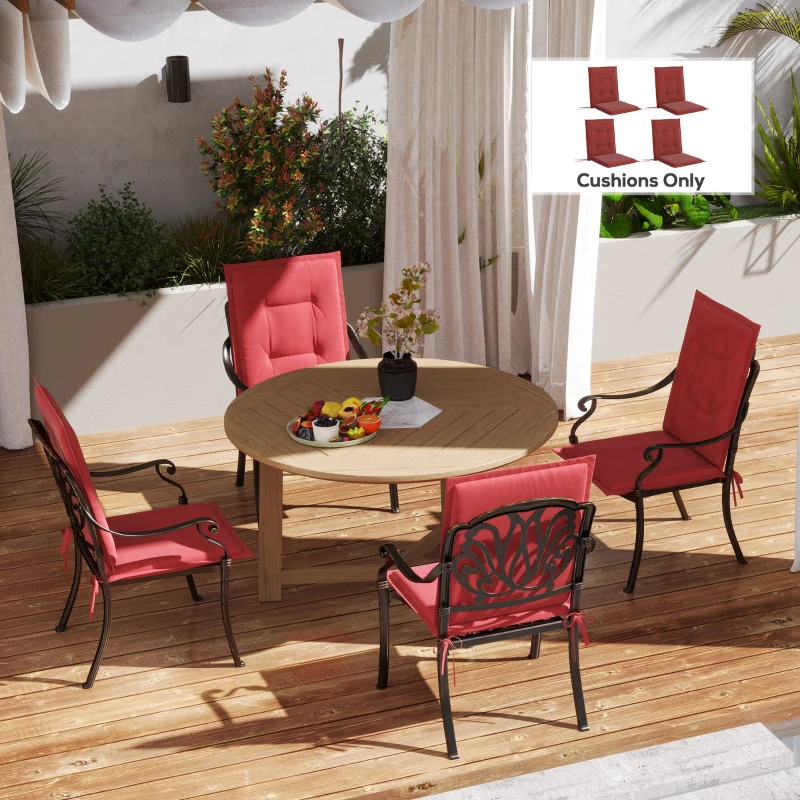 Outsunny 4er Set Sitzkissen 108 x 50 x 5 cm Stuhlkissen mit Bändern, Outdoor Indoor Sitzauflage Weinrot