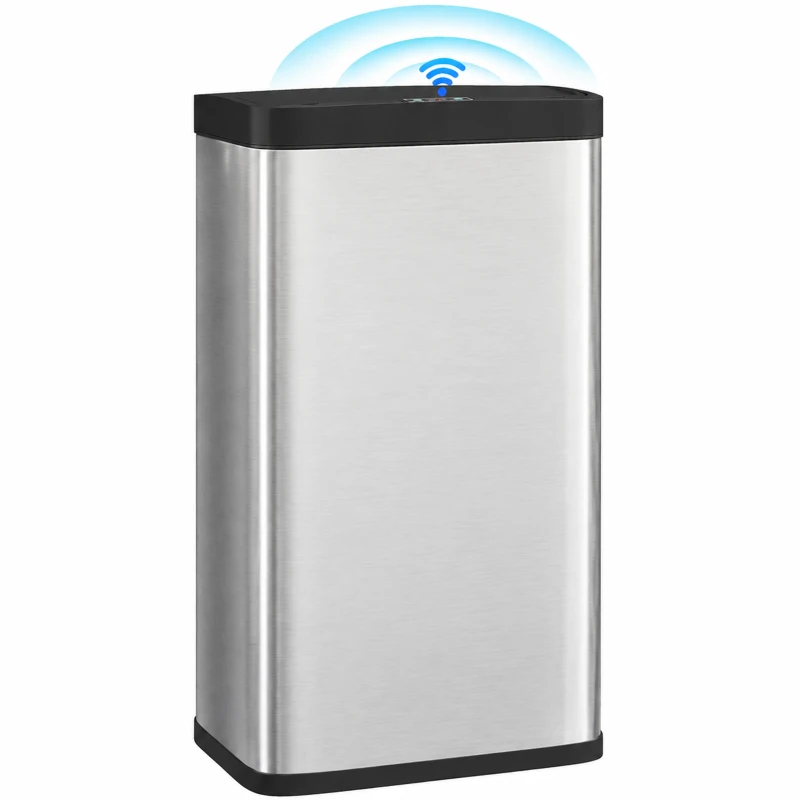 HOMCOM Sensorprullenbak 45L met soft-close deksel en bewegingssensor, voor keuken, slaapkamer en kantoor, zilver