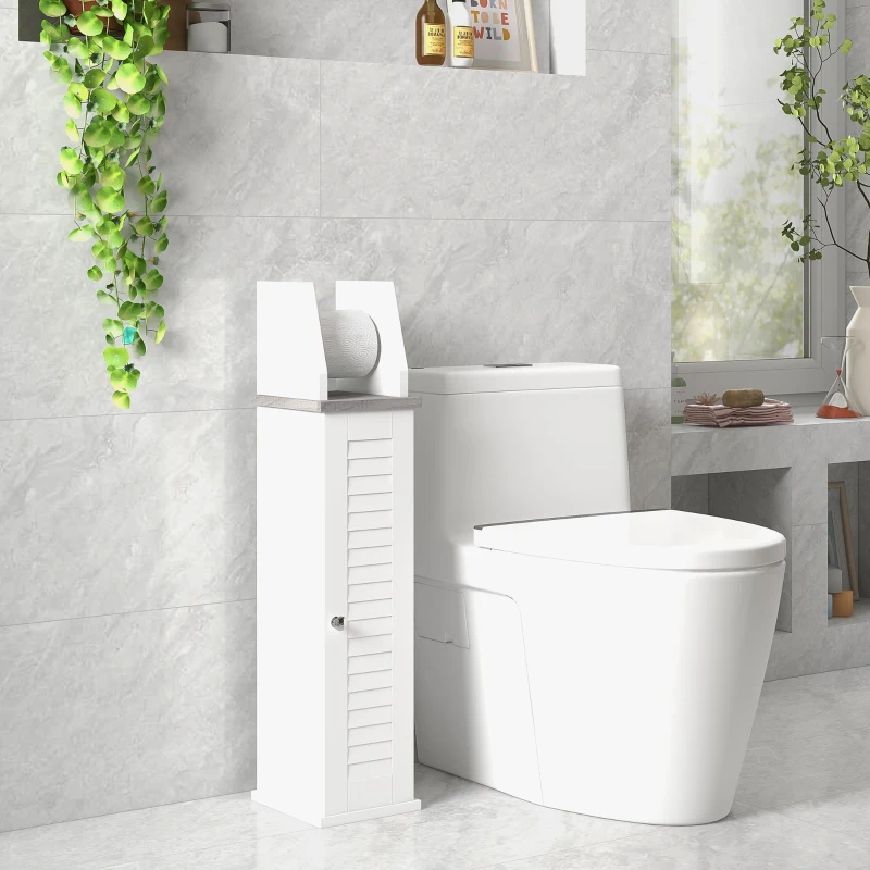 kleankin Toilet Roll Holder Cabinet, Slim Freestanding Bathroom Cabinet with Adjustable Shelf, Toilet Roll Storage Unit, White