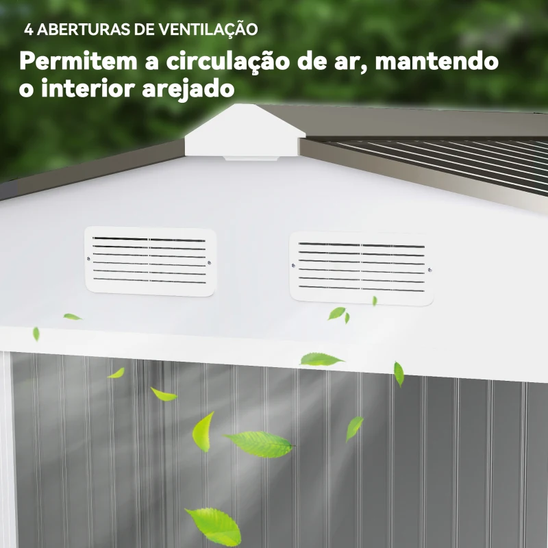 Outsunny Abrigo de Jardim Exterior para Armazenamento de Ferramentas com 4 Janelas 277x195x192 cm Branco e Cinza Escuro