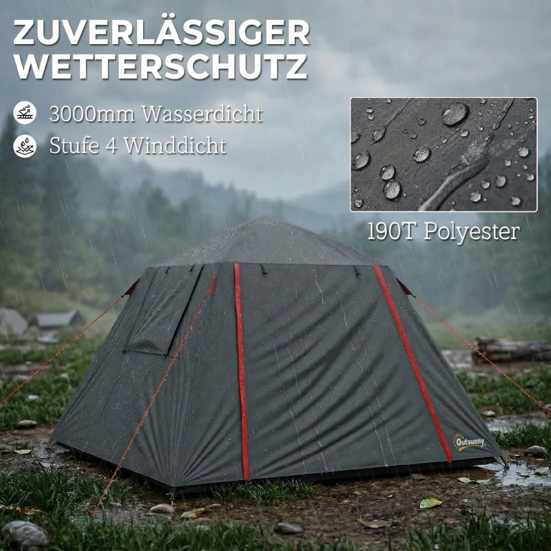 Outsunny Campingzelt 2 Personen 3000mm Wasserdicht & Winddicht Kuppelzelt mit 2 Türen 2 Netzfenstern 2 Seitenfenster Tragetasche