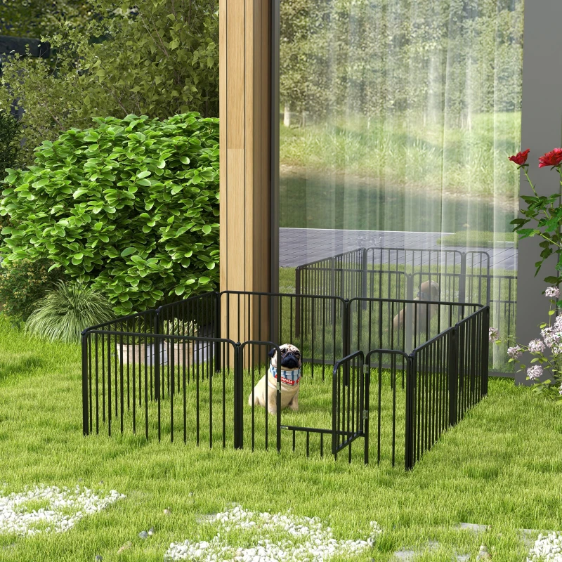 PawHut Recinto per Cani a 8 Pannelli Modulabili da Interno ed Esterno, in Acciaio, 164x164x60 cm, Nero