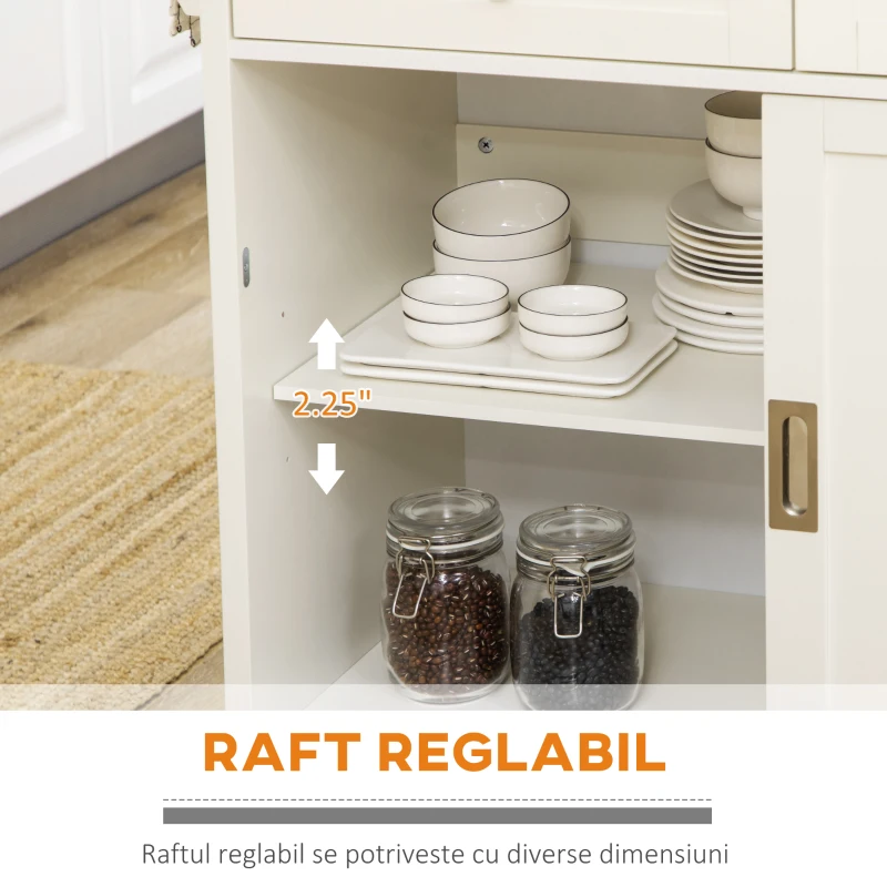 HOMCOM Insulă de Bucătărie pentru Ustensile și Accesorii cu Sertare, Dulap și Suport pentru Prosoape, 110x49.5x89.5 cm, Alb