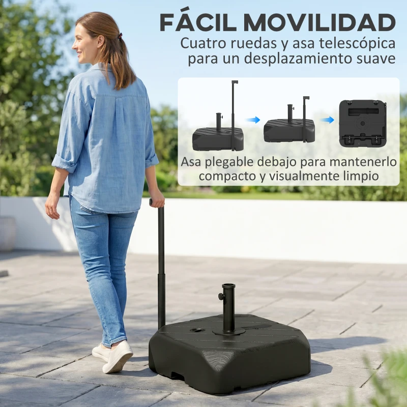 Outsunny Base para Sombrilla con Ruedas Asa Telescópica para Postes Ø38 mm Ø48 mm Rellenable de Arena 72 kg o Agua 45 Litros