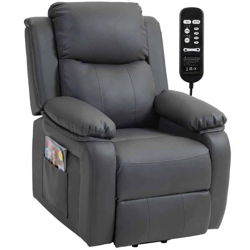 HOMCOM Riser and Recliner Chair with Vibration Massage, PU Leather Power Lift Chair for Elderly, Dark Grey