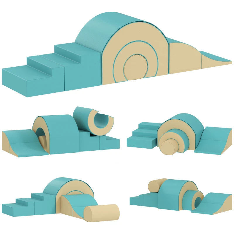 AIYAPLAY 5-delig Softbouwstenen Set voor Baby's en Peuters, Schuim, Kunstleer, 5 Creatieve Vormen, Binnen Set voor Klimmen, Kruipen, Spelen, Groen(m-11)