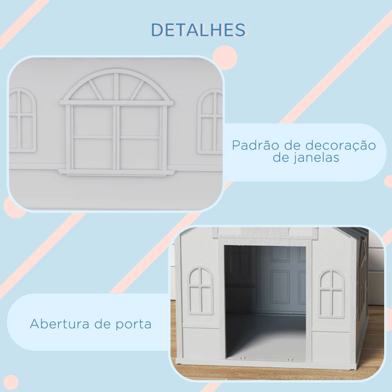 PawHut Casa para Cães 65x75,7x63 cm Casa para Cães com Janelas e Teto com Telhas de Imitação para Cães Médios Cinza e Branco
