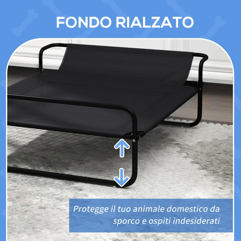 PawHut Lettino per Cani Piccoli e Medi Rialzato con Poggiatesta da Esterno, 91x69x29 cm, Nero