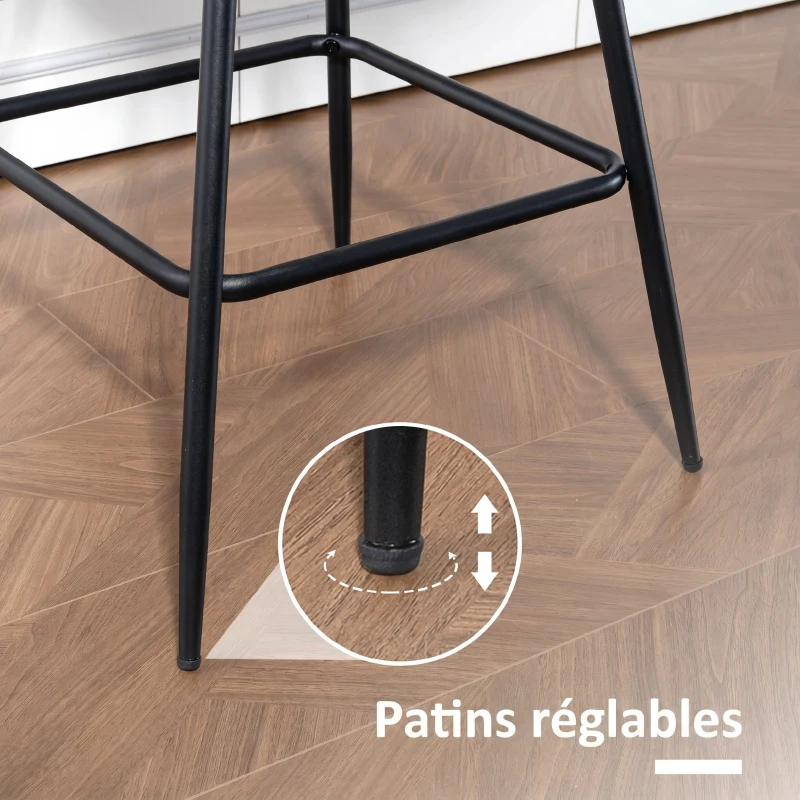 HOMCOM Lot de 2 tabourets de bar, chaises de bar en PU, assise rembourrée 68H cm, dossier et repose-pieds, marron