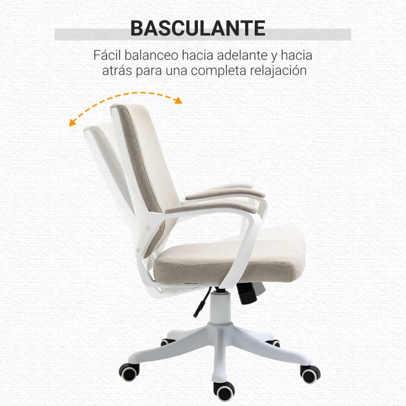 Vinsetto Silla de Escritorio Giratoria Silla de Oficina Basculante con Reposabrazos y Altura Ajustable 62x69x92-100 cm Beige