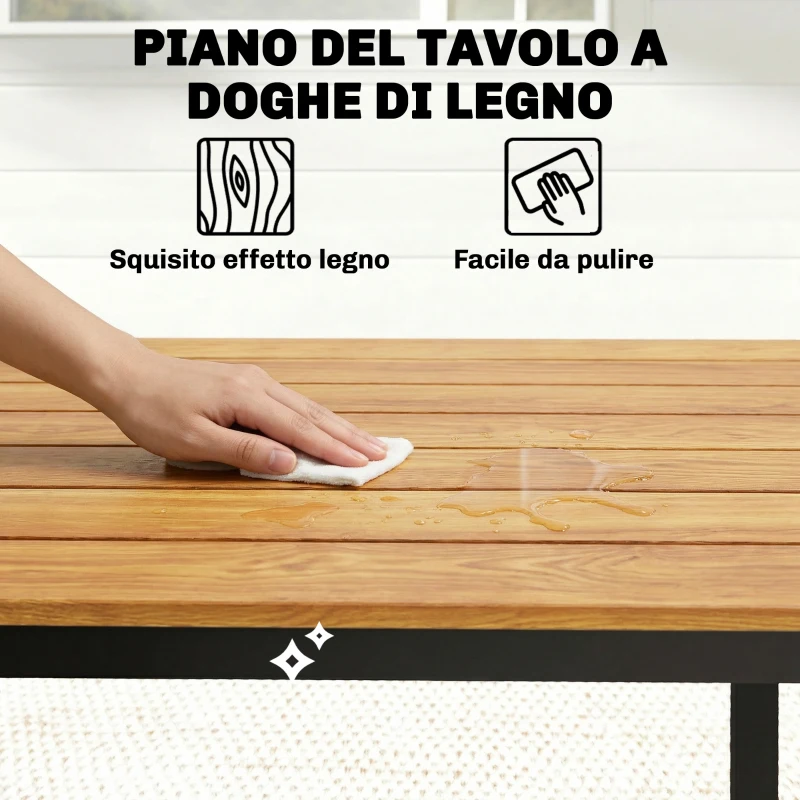Outsunny Tavolo da Giardino Rettangolare per 6-8 Persone, Dimensioni 180 x 86 cm