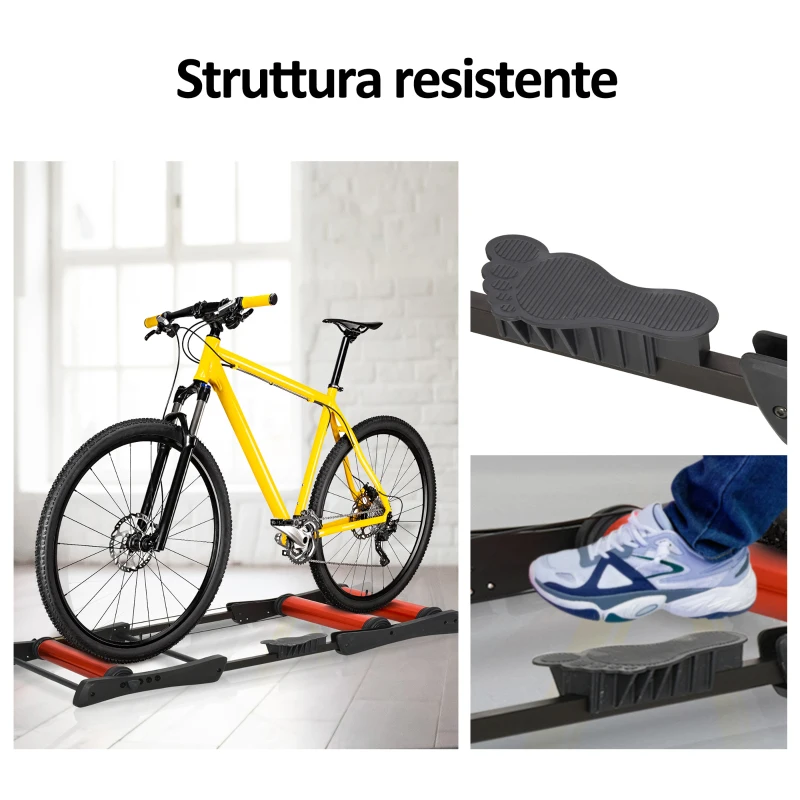 HOMCOM Rullo da Allenamento Biciclette Trainer Pieghevole, Rullo Anteriore Regolabile per Bici con Ruote da 24"、26"、28"、29"、700C, Max. Carico 120kg, Rosso e Nero