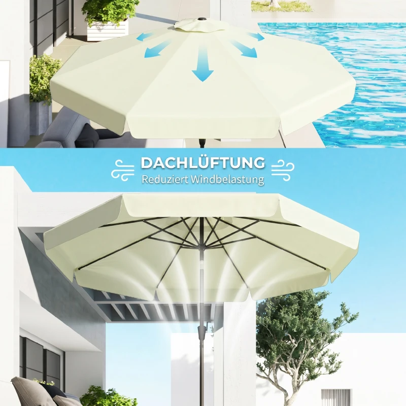 Outsunny Sonnenschirm Terrassenschirm Marktschirm Ø2,66 m UV-Schutz 50+ Gartenschirm 8 Rippen verstellbar Beige