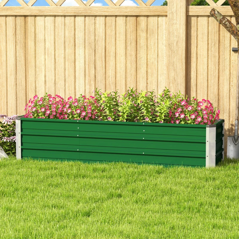 Outsunny Stalen verhoogde plantenbak met 3 aparte plantgebieden, open bodem, eenvoudige montage, 183 x 47 x 40 cm, groen