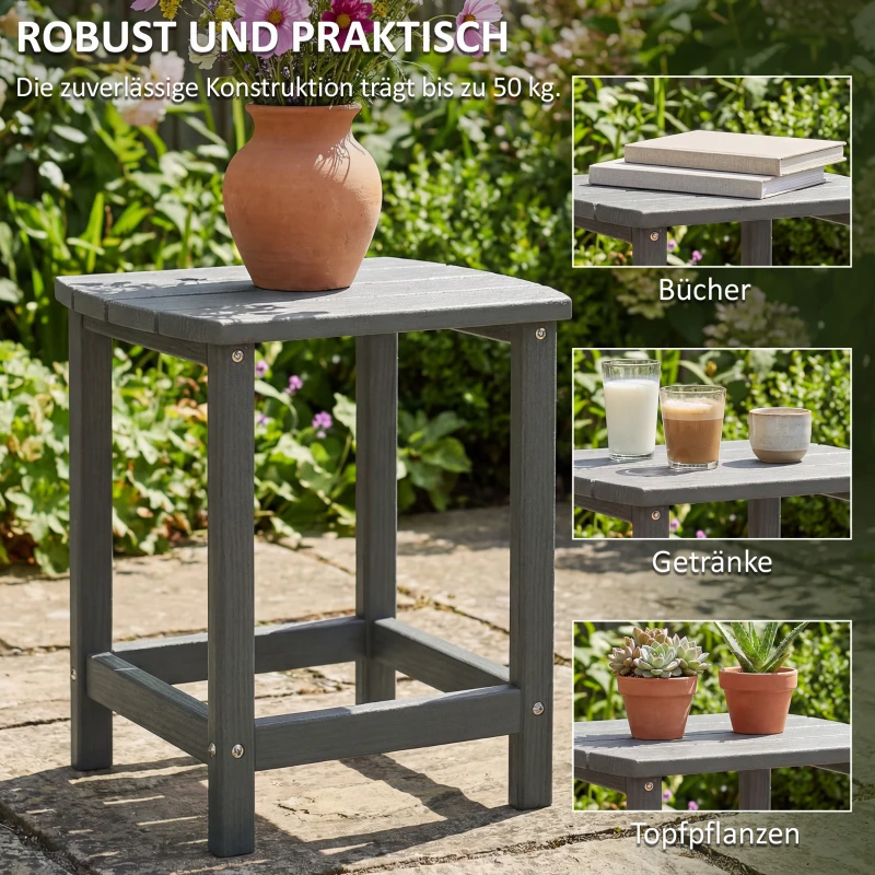 Outsunny Tuintafel, weerbestendig balkontafel van HDPE, eettafel outdoor campingtafel voor tuin terras balkon 48x37x46 cm grijs