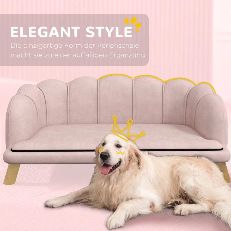 PawHut Huisdierensofa voor Middelgrote en Grote Honden tot 25 kg, Stevig Hout, Gepolsterd, Roze