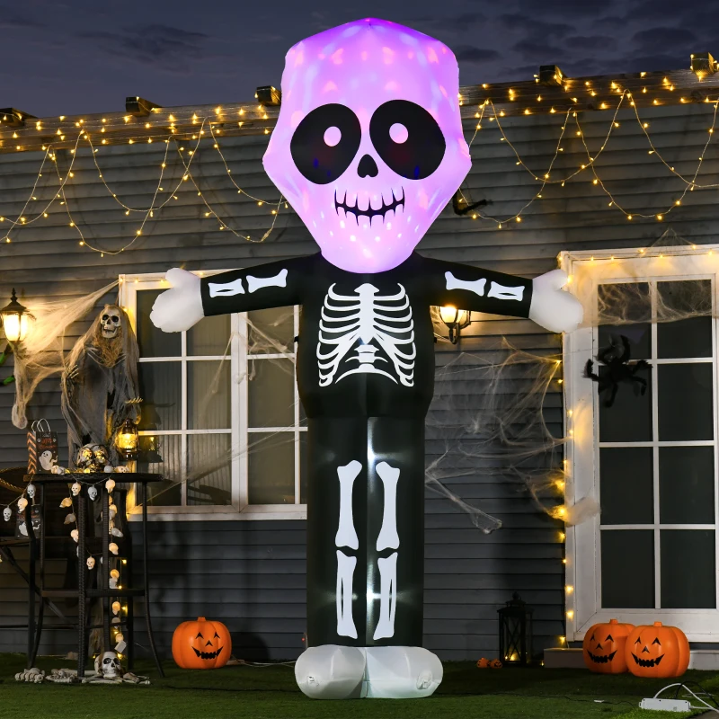 HOMCOM 3m Halloween Inflatable Skeleton Ghost Decoration, LED Lighted for Home Indoor Outdoor Garden Lawn Decoration Party Prop