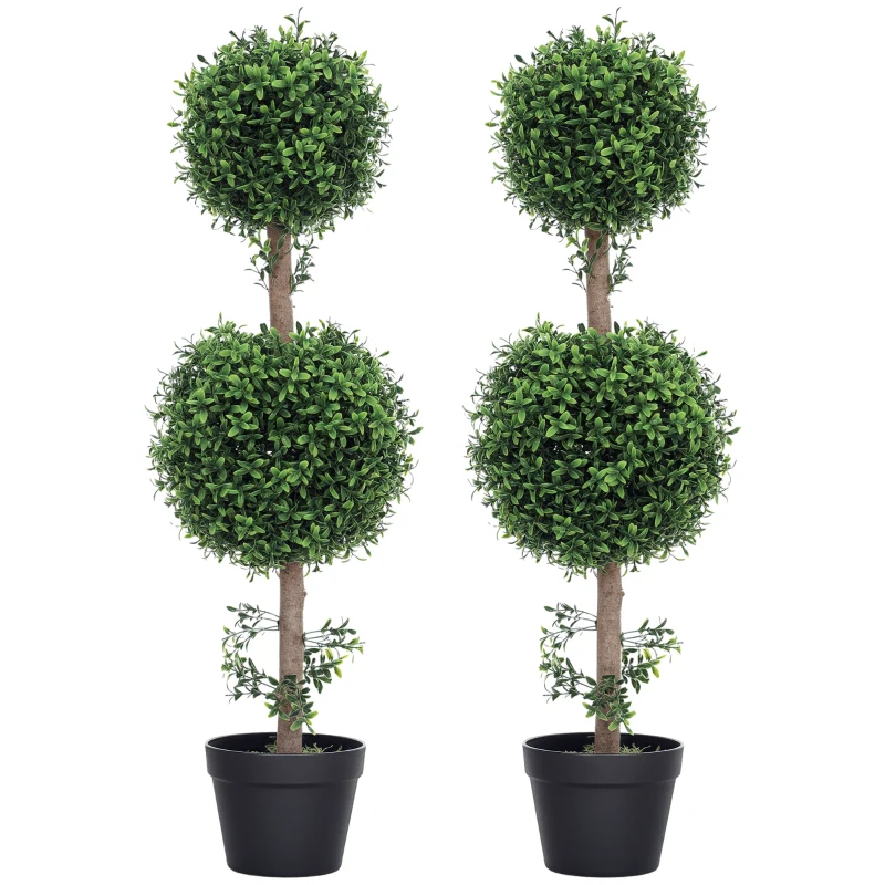 HOMCOM 2er-Set Kunstplanten, Kunstmatige Buxusbomen, UV-bescherming, met Pot, Groen