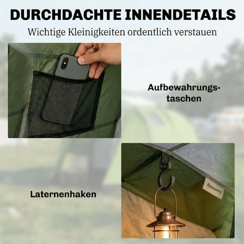 Outsunny Campingzelt für 3-4 Personen stabil 3000mm wasserdicht Familienzelt mit Schlafkabine Vorraum Wohnbereich Grün