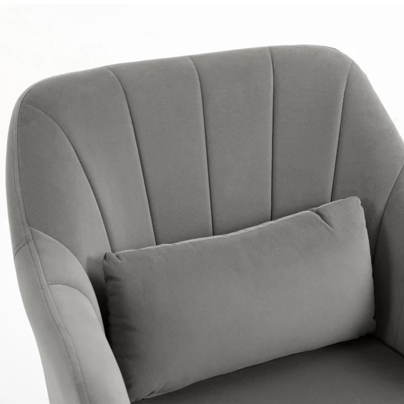HOMCOM Retro Velvet Swivel Tub Chair with Steel Frame, Cushion Seat, Grey