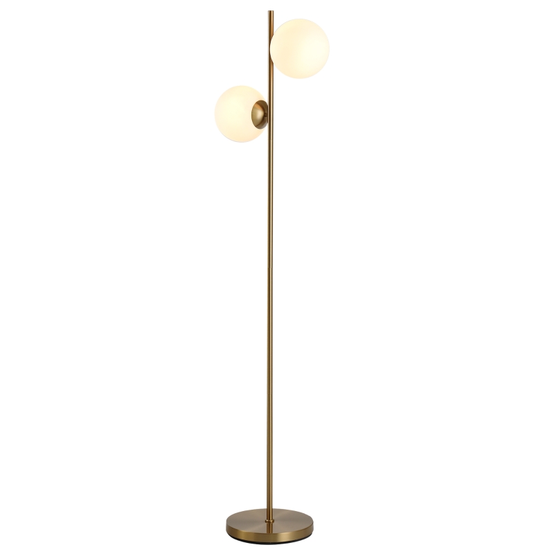 HOMCOM Stehlampe Wohnzimmer mit 2-teiliger Glas-Lampenschirm, Stehleuchte Standleuchte mit 2 E27 Fassung für Wohnzimmer Schlafzimmer, exkl. Glühbirne