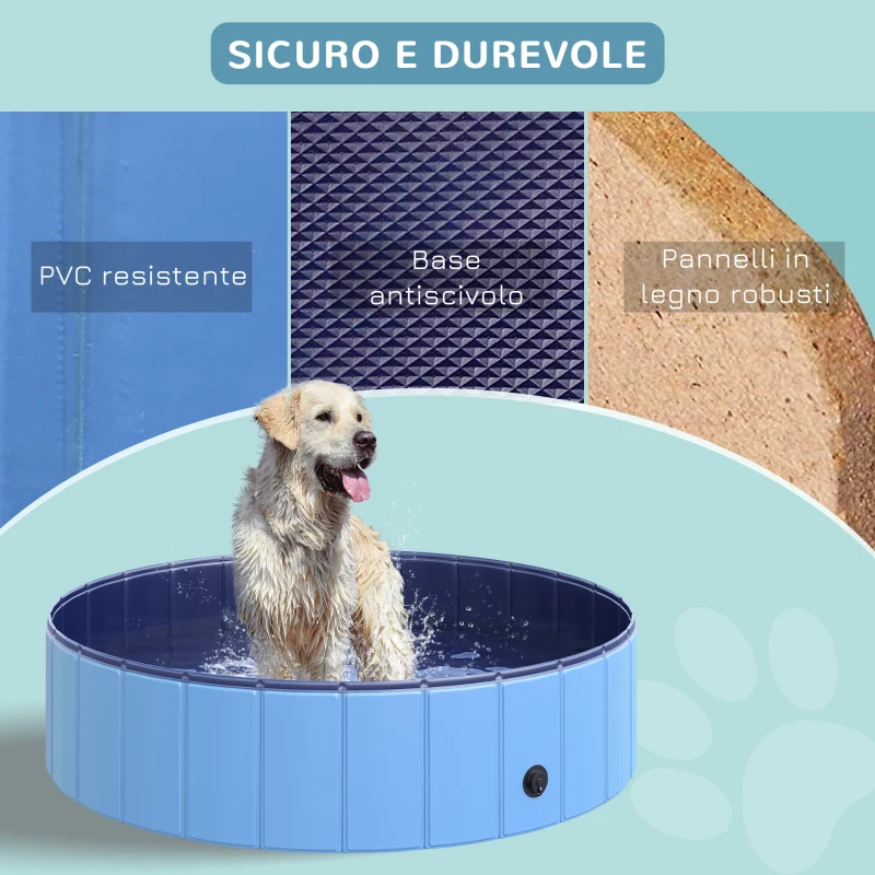 PawHut Piscina Pieghevole per Cani in Plastica Bordo Stabile per Animali Domestici Blu 120 x 30 cm (ØxH)