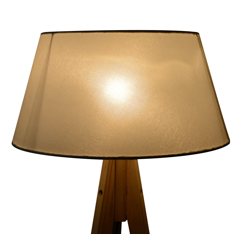 HOMCOM Lampada da Terra con Treppiede Paralume in Tessuto, Altezza 146 cm, Supporto Lampadina E27, Crema, 52x52x146 cm