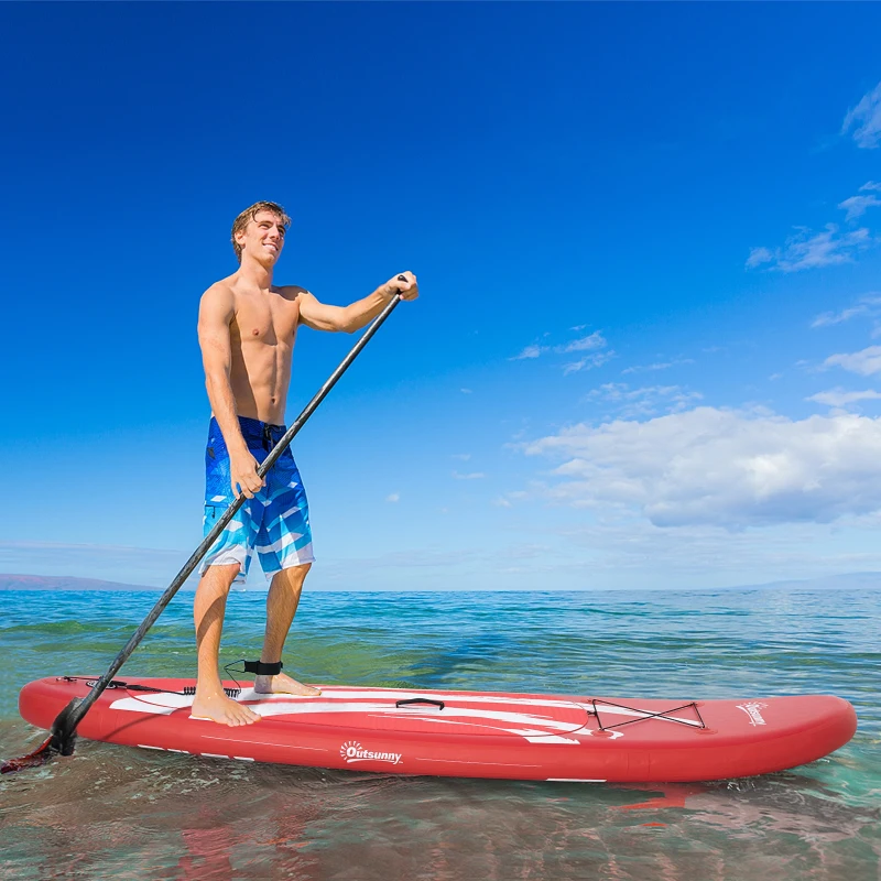 Outsunny Tavola SUP Gonfiabile con Pagaia, Accessori e Zaino di Trasporto, 300x76x15cm, Rosso e Bianco