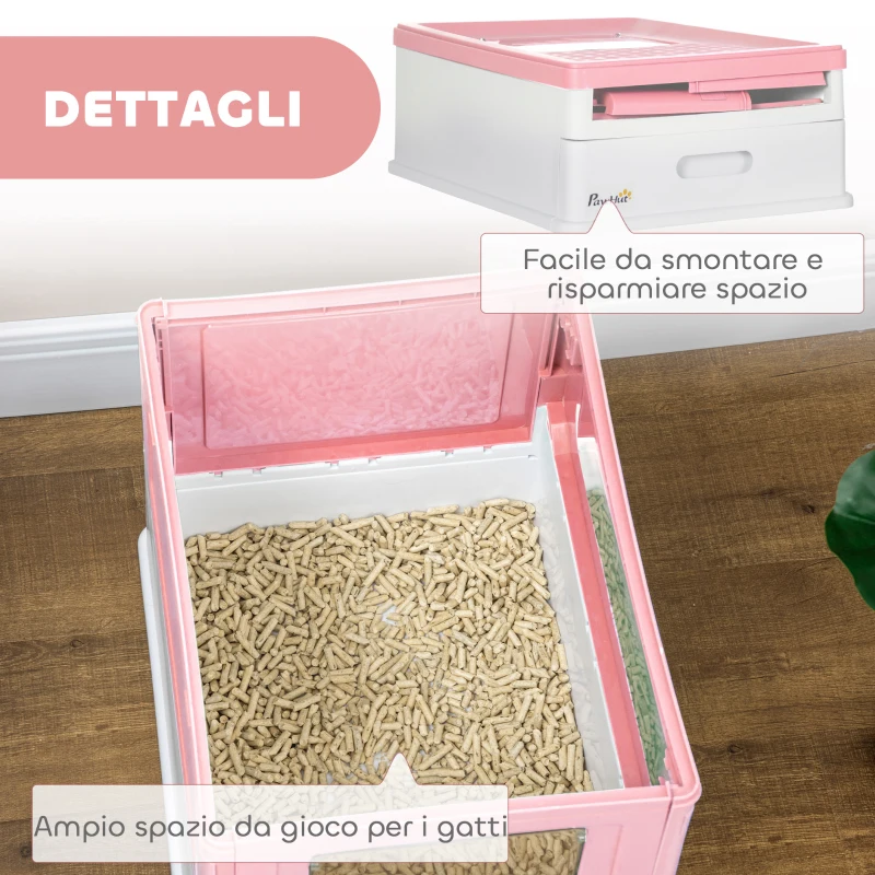 PawHut Lettiera per Gatti Chiusa in PP a 2 Porte con Paletta e Vassoio Estraibile, 47.5x35.5x36.7 cm, Rosa e Bianco