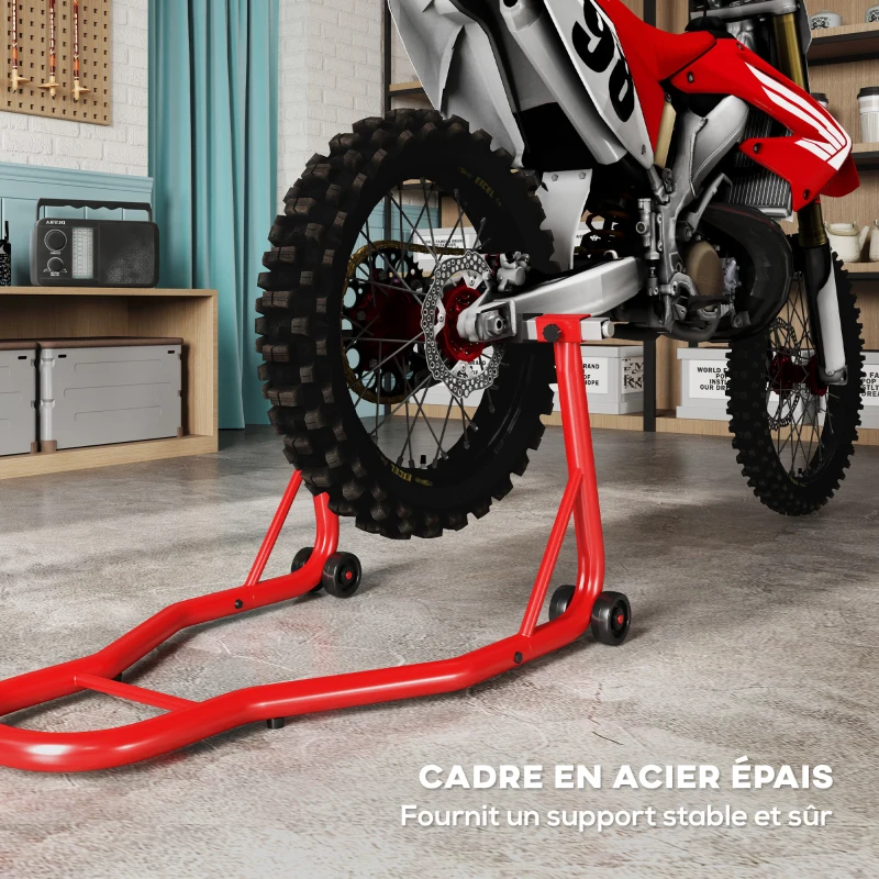 HOMCOM Béquille Moto Arrière 150 kg avec Fourches U & L Réglables, Lève-Moto en Acier pour Entretien & Réparation - Rouge