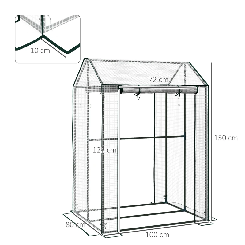 Outsunny Serra da Giardino con Copertura in PE, 2 Zone Separate e Porte Avvolgibili, 100x80x150cm