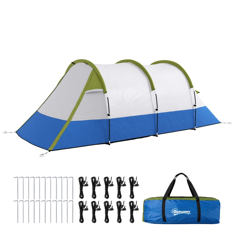 Outsunny Tenda de Campismo Dobrável para 3 Pessoas com 2 Quartos e Bolsa de Transporte 420x200x150 cm Azul Escuro e Verde