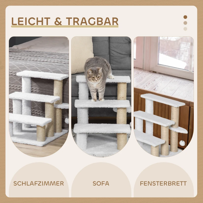 PawHut Luxe Huisdiertrap met Speelbal en Krabfunctie, Wit