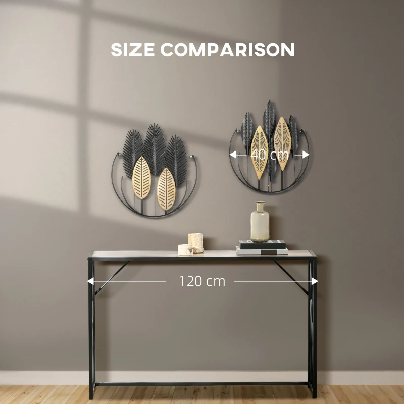 HOMCOM 3D-metalen wanddecoratie modern zwart+goud 40 x 46 cm, set van 2 stuks