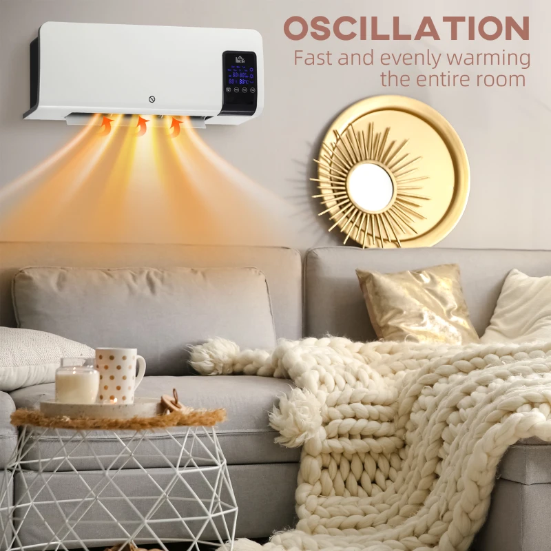 HOMCOM 2000W Wall-Mounted Heater, 18-45°C Temperature, White