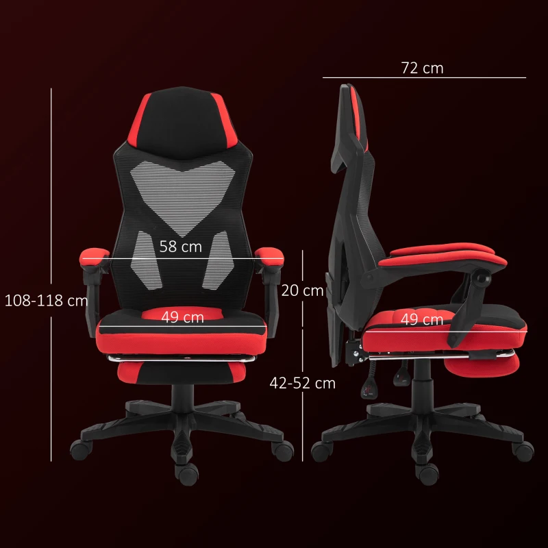 Vinsetto Ergonomische kantoorstoel gamestoel draaistoel met voetsteunen polyester zwart