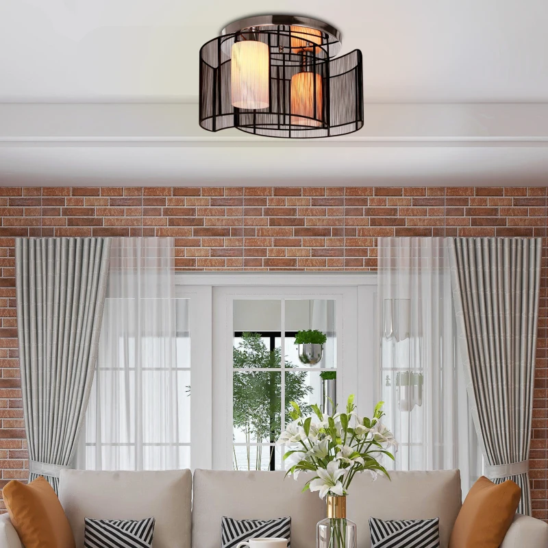 HOMCOM Modern Chandelier, Semi-Flush Mount Ceiling Light with Glass Lampshade, 2 x E27 Bulb Base for Hallway, Dining Room, Living Room, White and Black